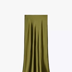 Elegant Olive Green Satin Skirt